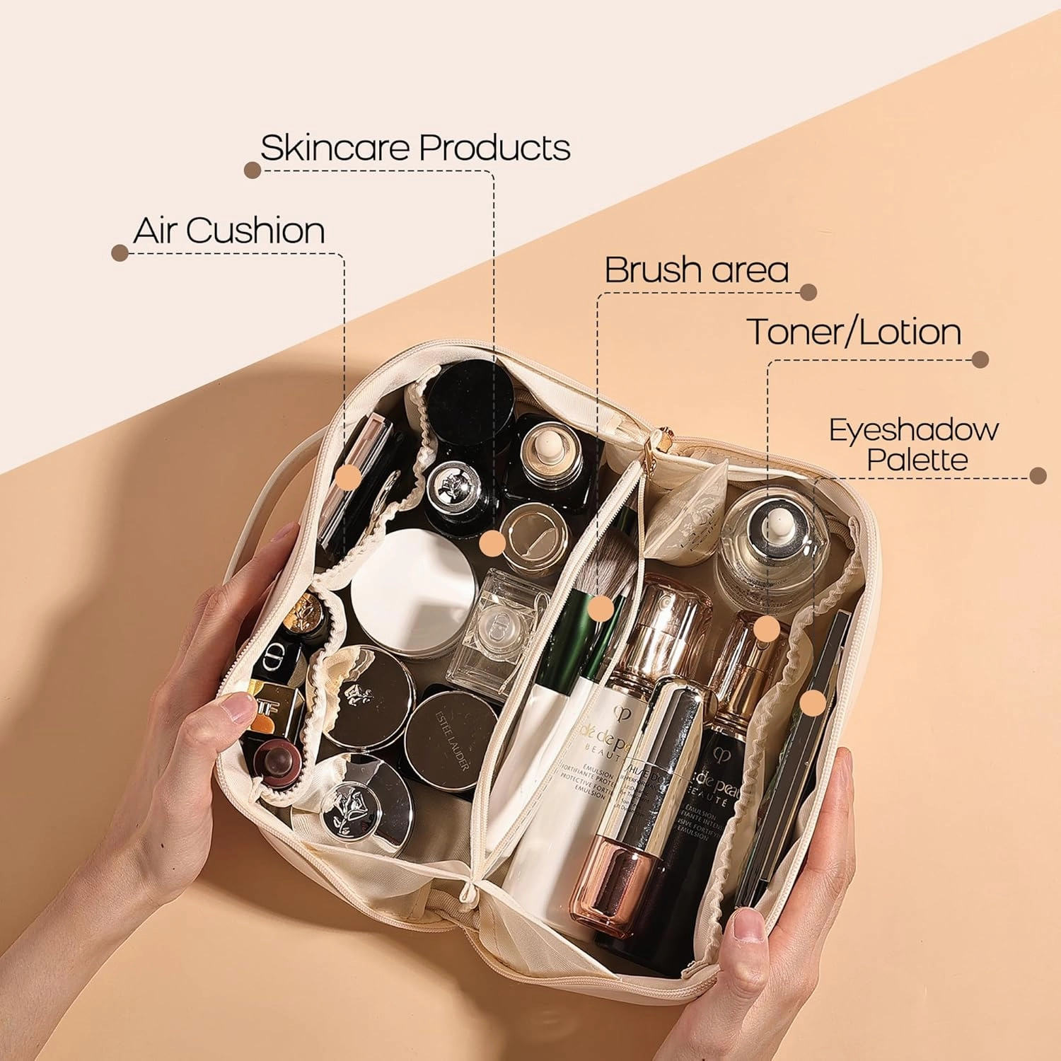 Makeup Bag Large Travel Cosmetic Bags for Women Waterproof PU Leather Makeup Organizer Bag with Handle and Divider for Storage Toiletry Bag Travel Essentials Cosmetic Pouch Black