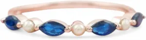 Marquise Sapphire Wedding Band Sapphire Pearl Ring Rose Gold Plated Half Eternity Blue Gemstone Stacking Ring September Birthstone Bridal Matching Band Engagement Gift For Her