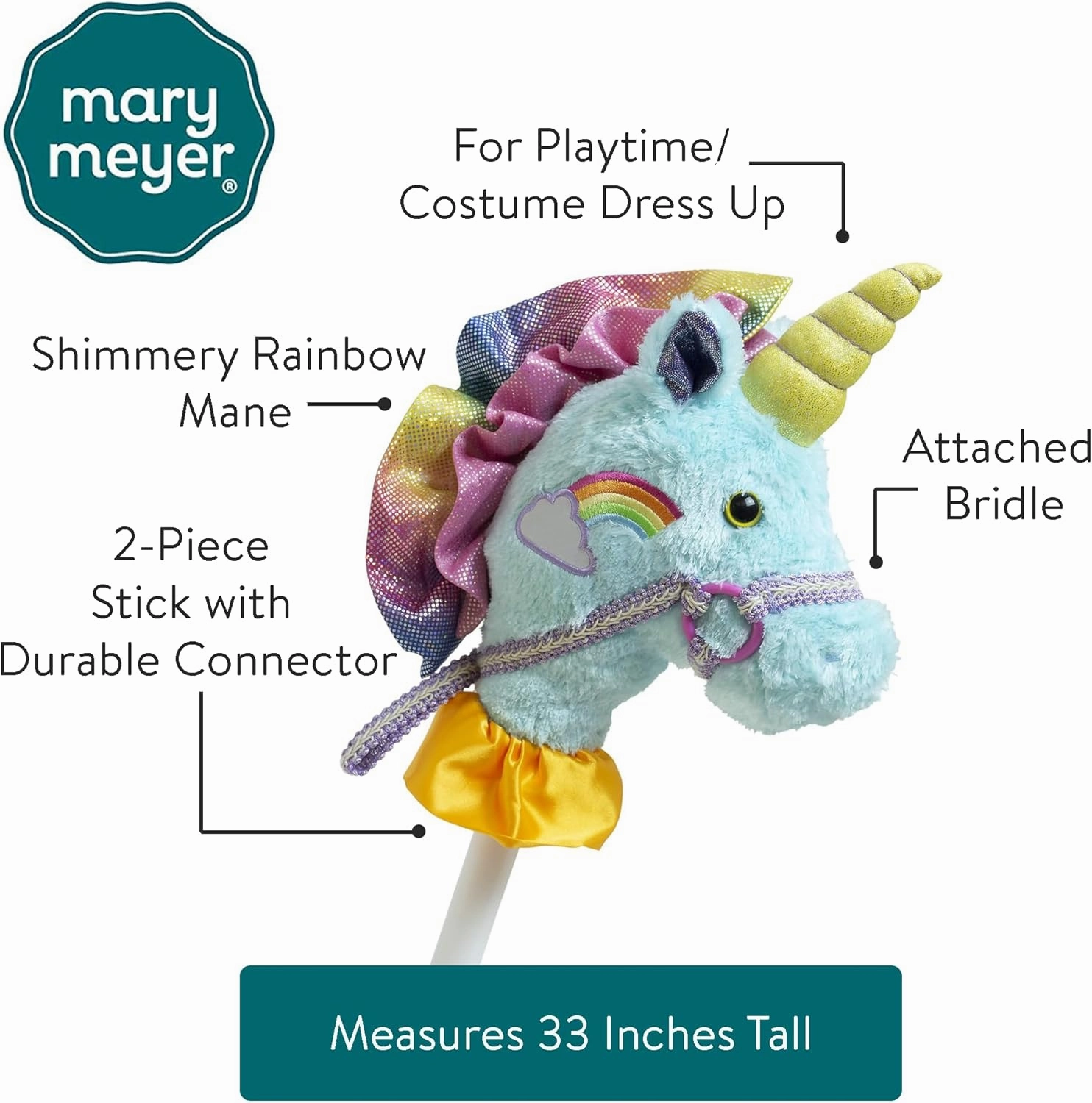 Mary Meyer Hobby Horse Toy Fancy Prancer Stick Horses, 33-Inches Tall, Unicorn