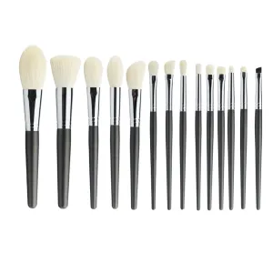 Master Level Premium Real Natural Wool Makeup Brush Set Goat Hair Makeup Brushes 14 Pcs with Beech Wood Brush Handle, Foundation Concealer Blush Eyeshadow Brush Portable