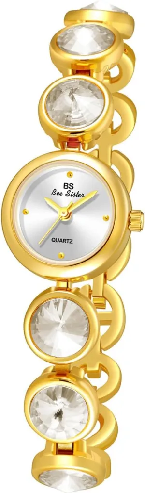 MASTOP Vintage Women's Fashion Elegant Bracelet Watch Gold Dainty Quartz Watch with Shimmering Diamonds Luxury Dress Watches for Women Waterproof Round Dial Gold Watch