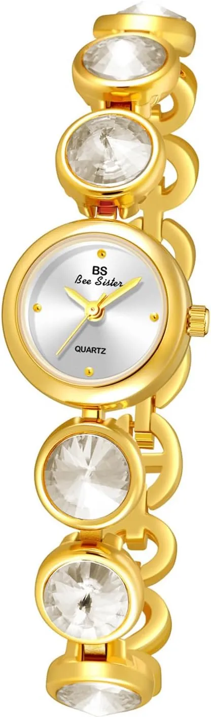 MASTOP Vintage Women's Fashion Elegant Bracelet Watch Gold Dainty Quartz Watch with Shimmering Diamonds Luxury Dress Watches for Women Waterproof Round Dial Gold Watch