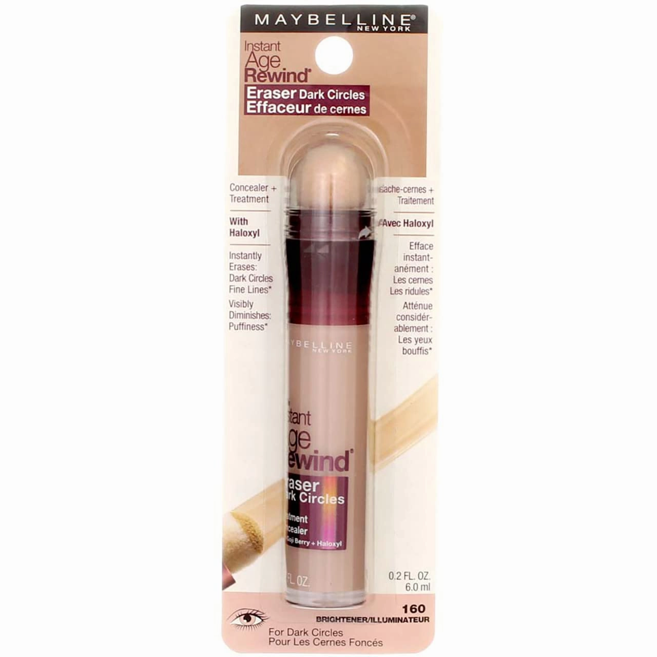 Maybelline Instant Age Rewind Eraser Dark Circles Treatment Concealer, [160] Brightener 0.2 oz (Pack of 5)