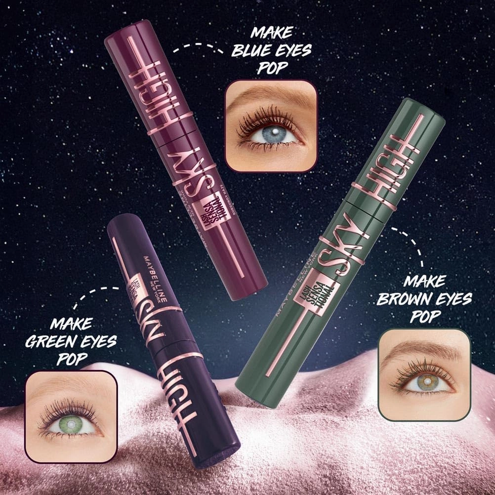 Maybelline New York Lash Sensational Sky High Mascara, Volumising & Lengthening Mascara, Washable Flake-Free Formula Infused with Bamboo Extract & Fibres, 7.2 ml, Shade: 01, Very Black