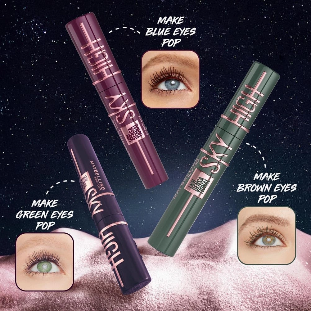 Maybelline New York Lash Sensational Sky High Mascara, Volumising & Lengthening Mascara, Washable Flake-Free Formula Infused with Bamboo Extract & Fibres, 7.2 ml, Shade: 01, Very Black