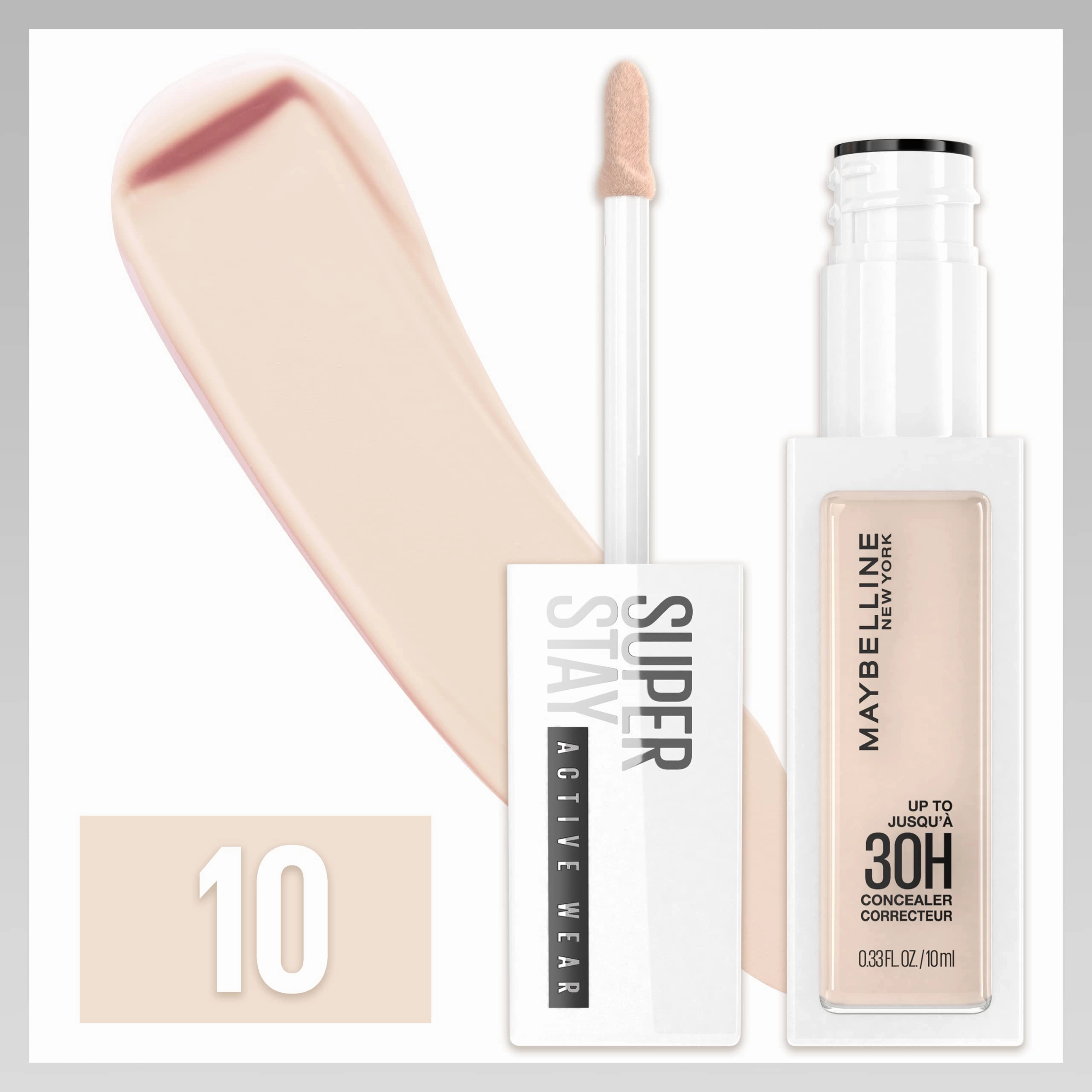 Maybelline Super Stay Liquid Concealer Makeup, Full Coverage Concealer, Up to 30 Hour Wear, Transfer Resistant, Natural Matte Finish, Oil-free, Available in 16 Shades, 10, 1 Count
