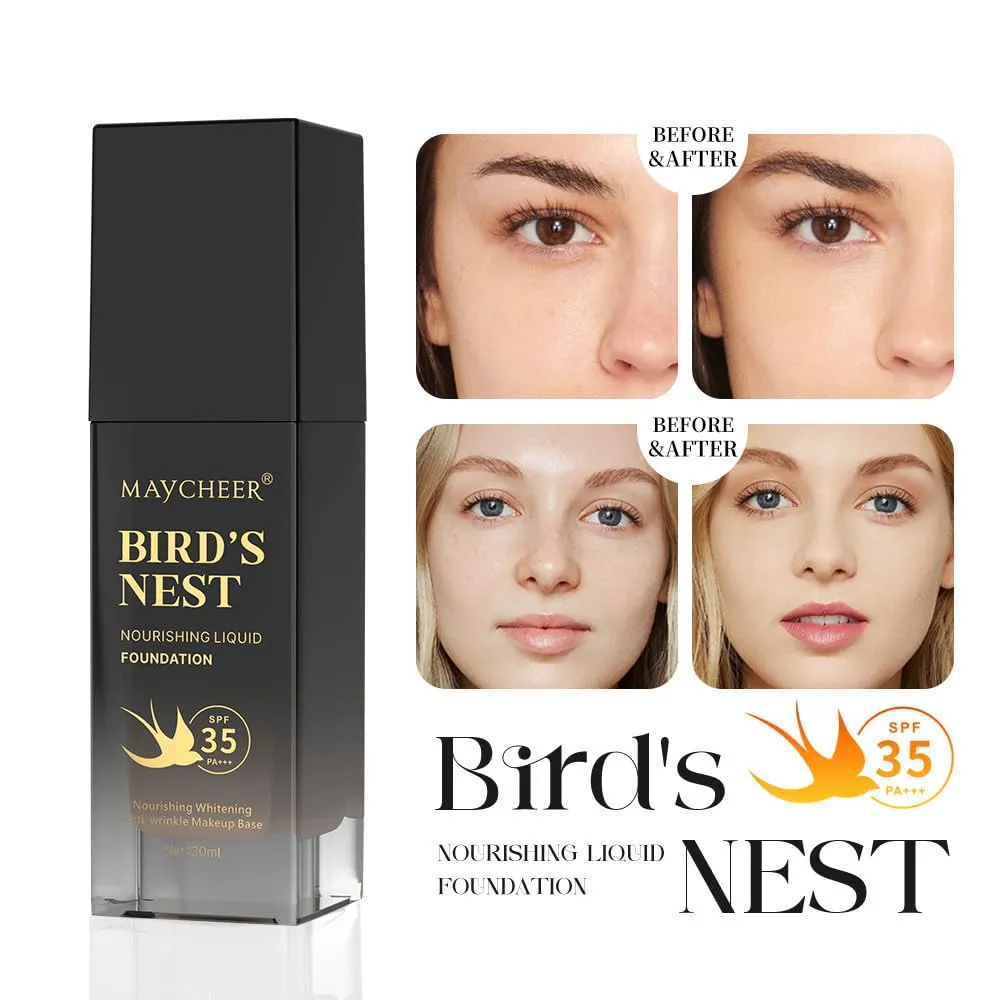 MAYCHERR Bird's Nest nourishing foundation liquid concealer modify skin color waterproof and moisturizing (02# NATURAL BEIGE, 1)