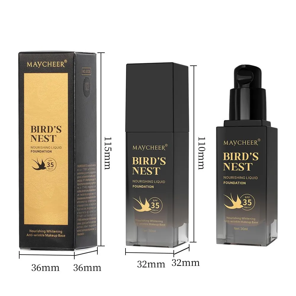 MAYCHERR Bird's Nest nourishing foundation liquid concealer modify skin color waterproof and moisturizing (02# NATURAL BEIGE, 1)
