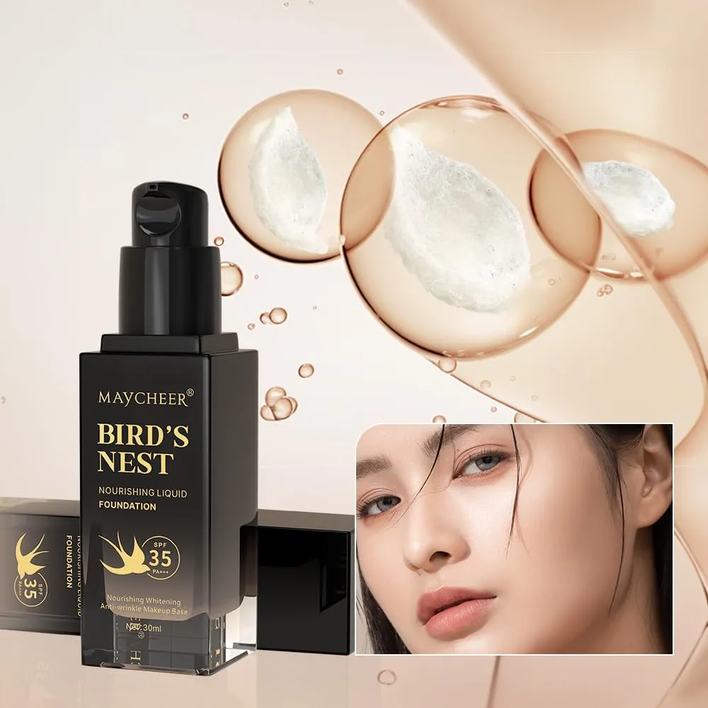 MAYCHERR Bird's Nest nourishing foundation liquid concealer modify skin color waterproof and moisturizing (02# NATURAL BEIGE, 1)