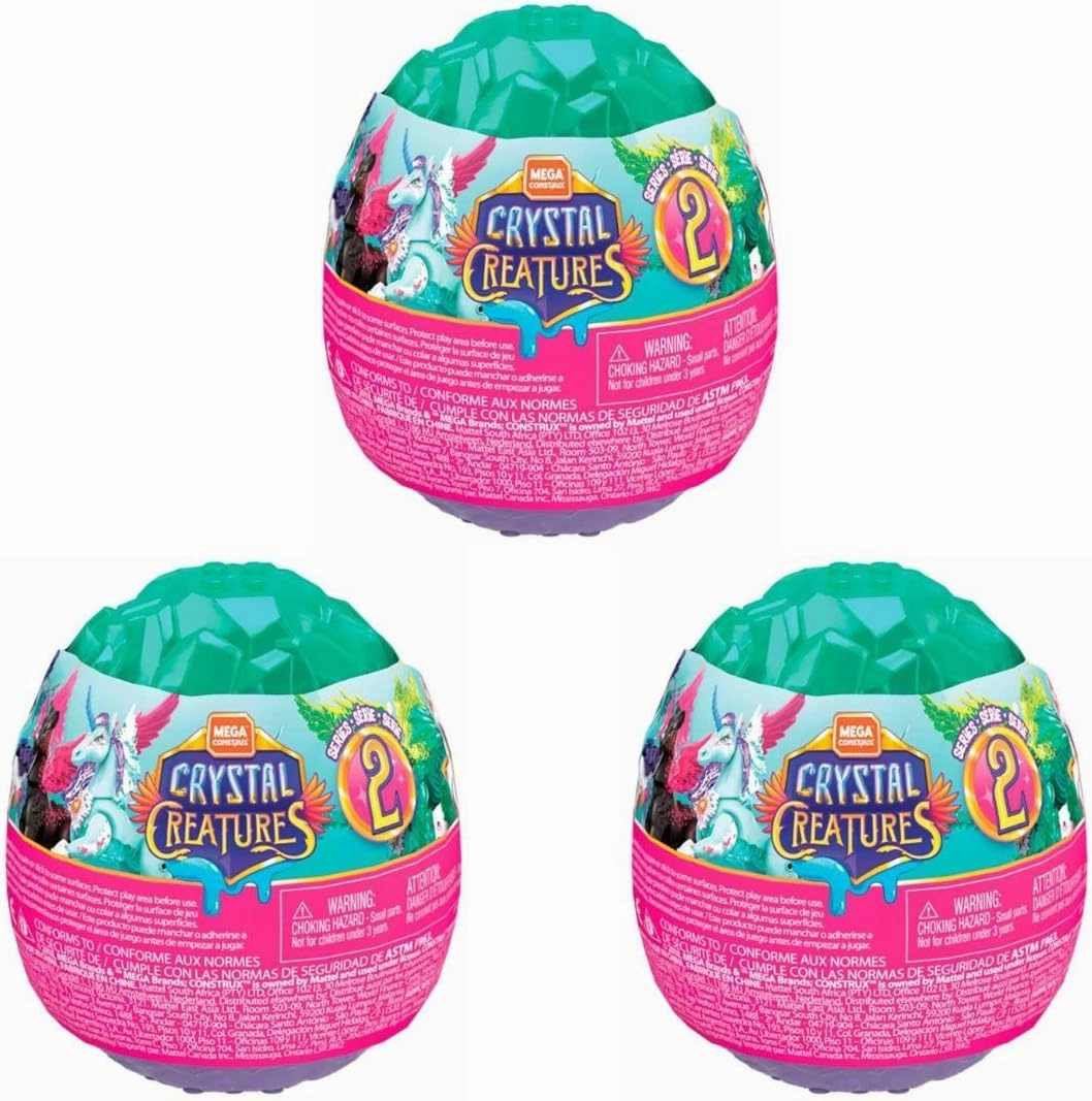 Mega Construx Crystal Creatures Series 2 Mystery Egg Slime Toy Building Set (Pack of 3)