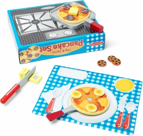 Melissa & Doug Flip and Serve Pancake Set (19 pcs) - Wooden Breakfast Play Food,Brown