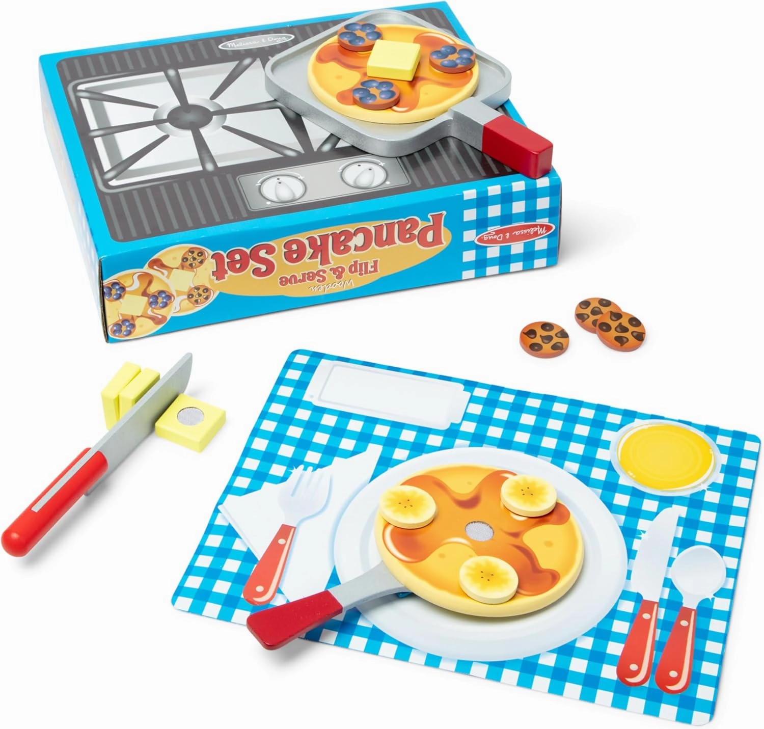 Melissa & Doug Flip and Serve Pancake Set (19 pcs) - Wooden Breakfast Play Food,Brown