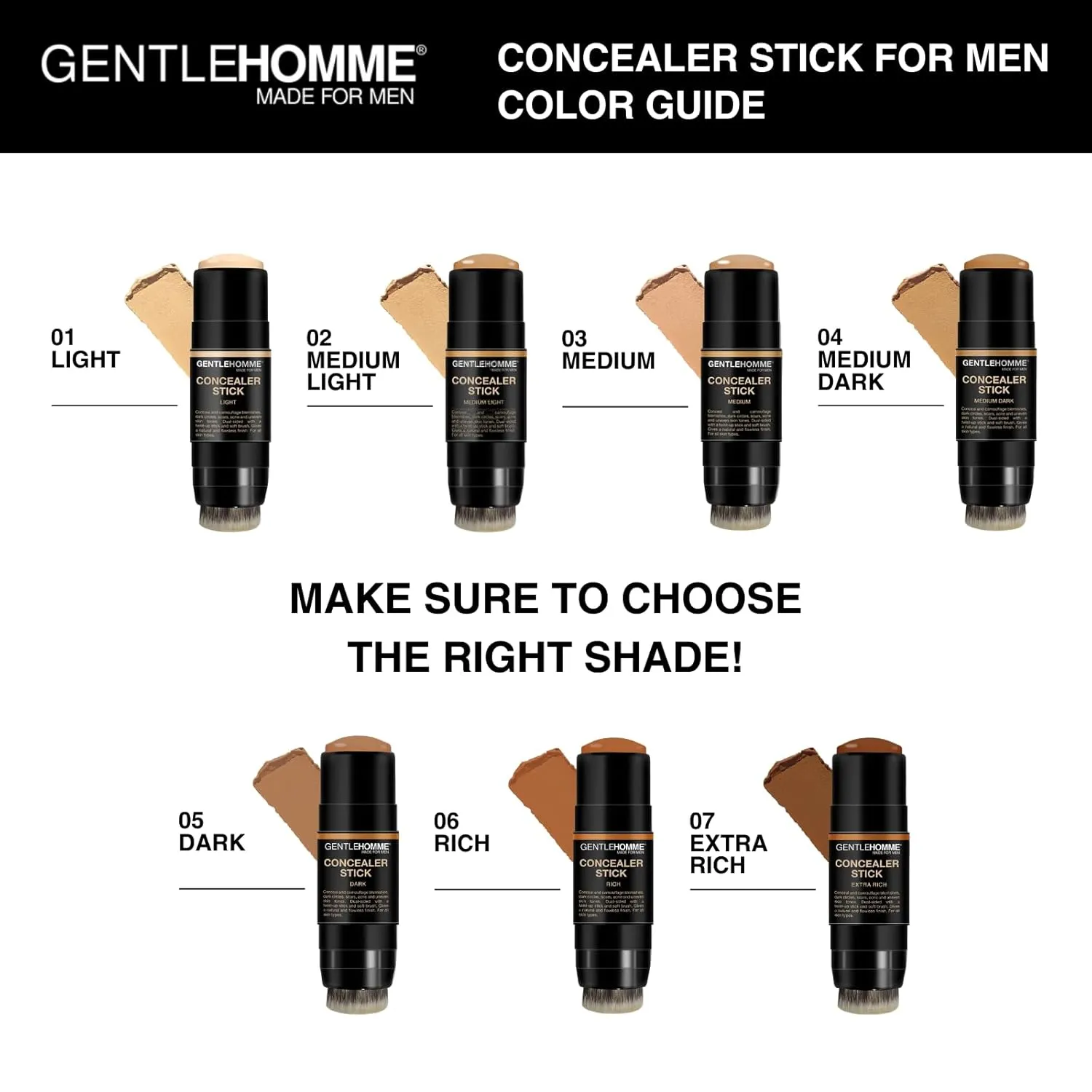 Men's Concealer Stick with Brush for Dark Circles Eraser, 4 Shades, Light