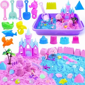Mermaid Sensory Bin Kinetic Sand Playset Fine Motor Skills Montessori Sand Toys with 2.2 lbs Sand & Castle Molds & Sand Shovel Tools,Ocean Theme Educational Toys for Aged 3-8 Girls Birthday Gifts