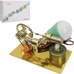 Metal Single Cylinder Stirling Engine Generator Model Building KitsThat Works, DIY Educational Science Engine Toy Set for Kids and Adults - Golden