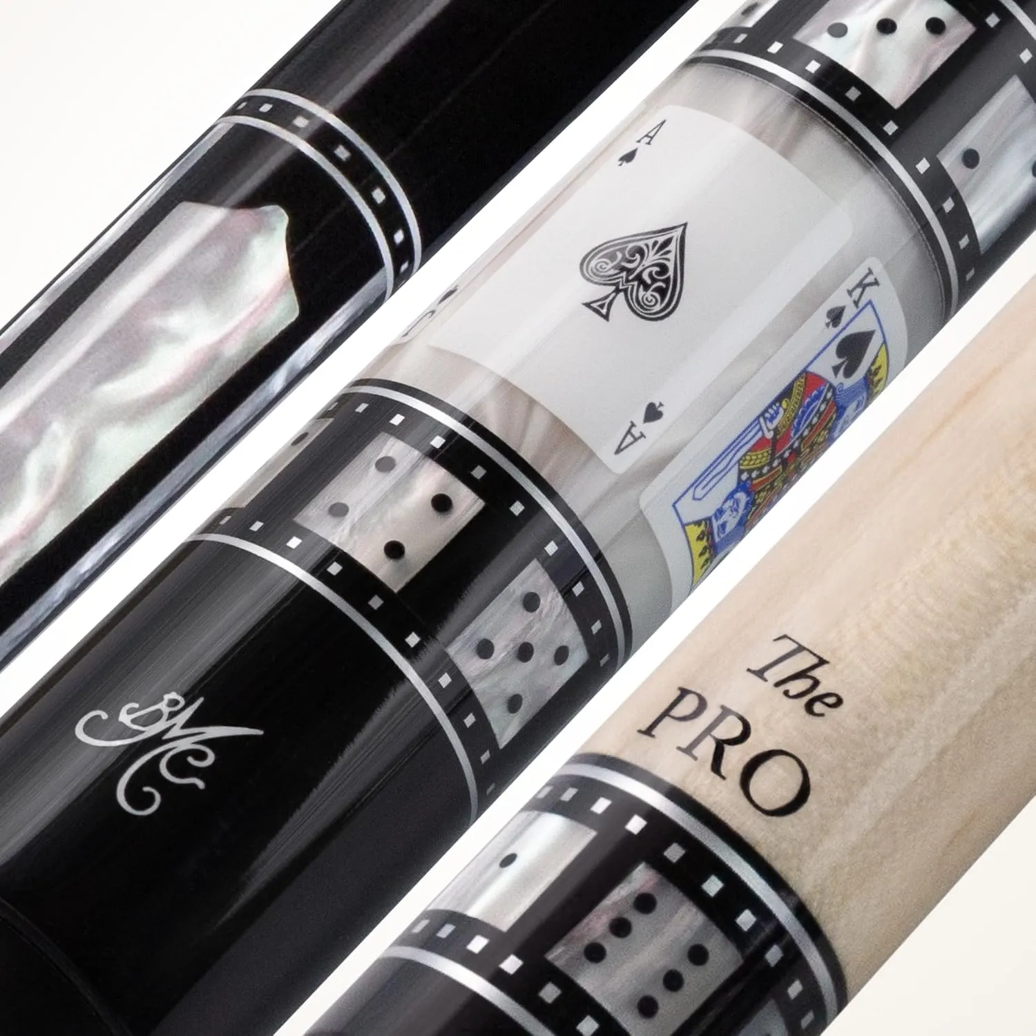 Meucci Pool Cues - BMC Casino 10 - Billiard Pool Stick with Card and Ivory Dice Sleeve, Ebony Color Wrap, Power Piston Forearm - 19 Oz Low Deflection Pool Cue Stick - Amateur or Professional Cue Stick
