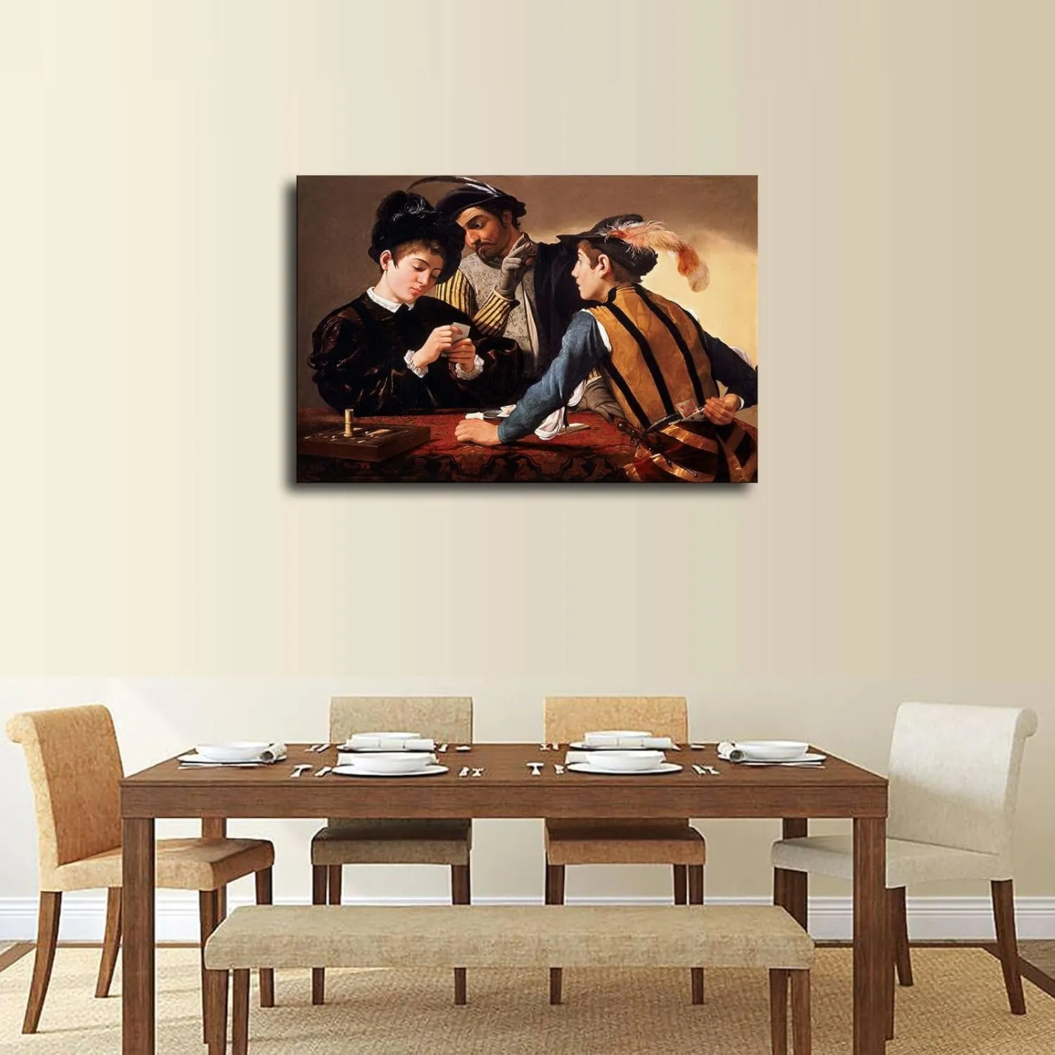 Michelangelo Merisi da Caravaggio Artwork-The Cardsharp Poster Canvas Image Printing Wall Art Decor Aesthetics Living Room Bedroom Home Background Famous Paintings Printmaking (24x36inch-Unframed)