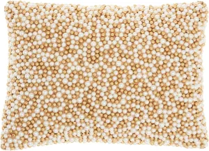 Mina Victory Luminescence Fully Beaded Pearls Ivory Gold 10" X 14" Throw Pillow