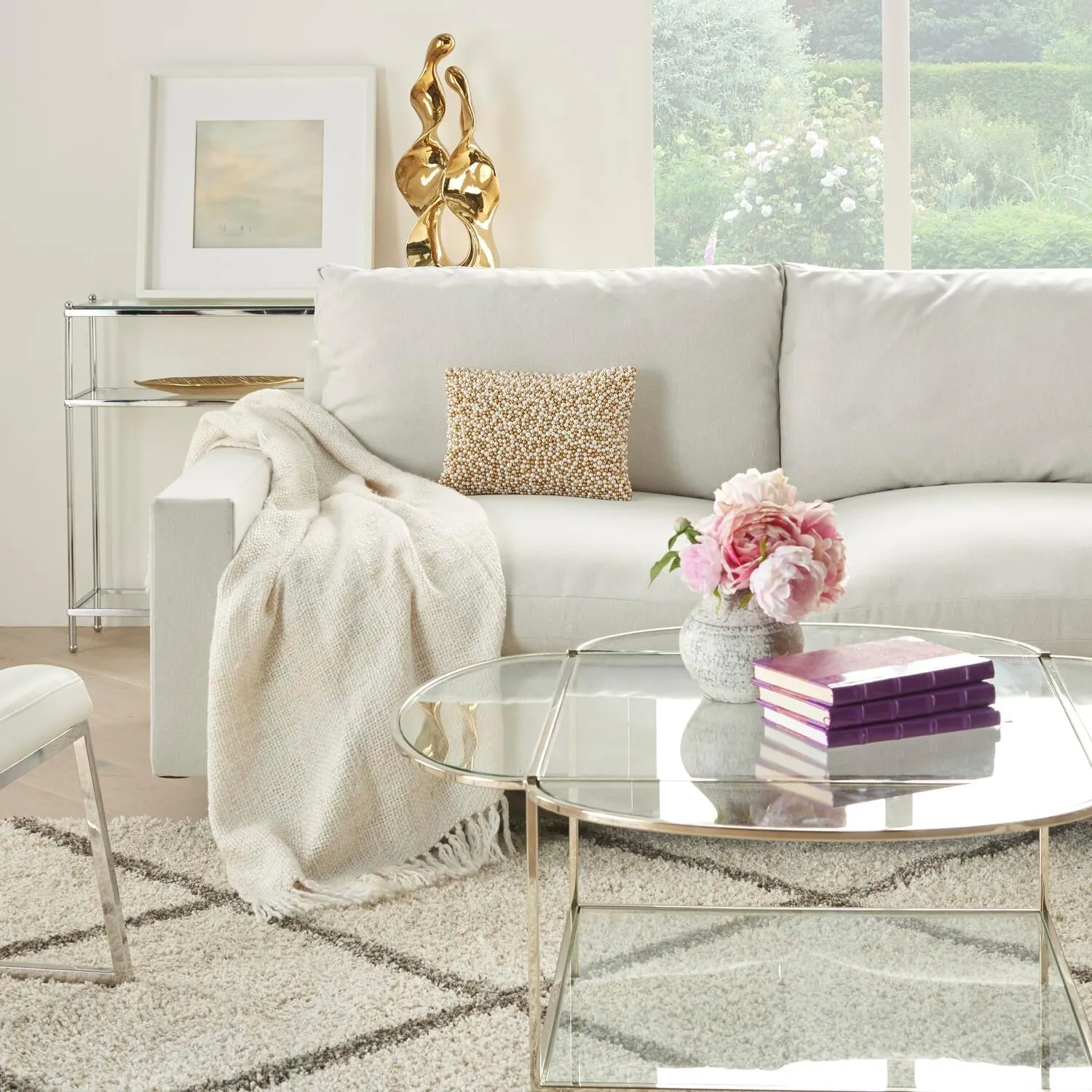 Mina Victory Luminescence Fully Beaded Pearls Ivory Gold 10" X 14" Throw Pillow