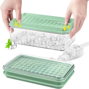 Mini Ice Cube Tray with Lid and Bin, 273 Pcs Small Ice Cube Trays for Freezer, Ice Cube Mold Spill-Resistant Removable Lid&Ice Scoop, Ice Mold for Whiskey Cocktail, Tea,Coffee-Green