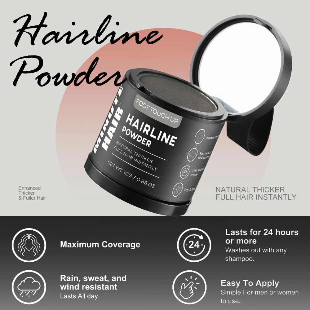 Minute Hair Larger Size Instant Hairline Shadow Powder. Quickly Cover Gray. Root Concealer. Perfect Eyebrows & Beard Line. Touch Up Thinning Gray Hair Sweatproof. 10 Grams (MEDIUM BLONDE)