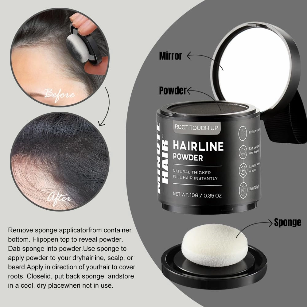 Minute Hair Larger Size Instant Hairline Shadow Powder. Quickly Cover Gray. Root Concealer. Perfect Eyebrows & Beard Line. Touch Up Thinning Gray Hair Sweatproof. 10 Grams (MEDIUM BLONDE)