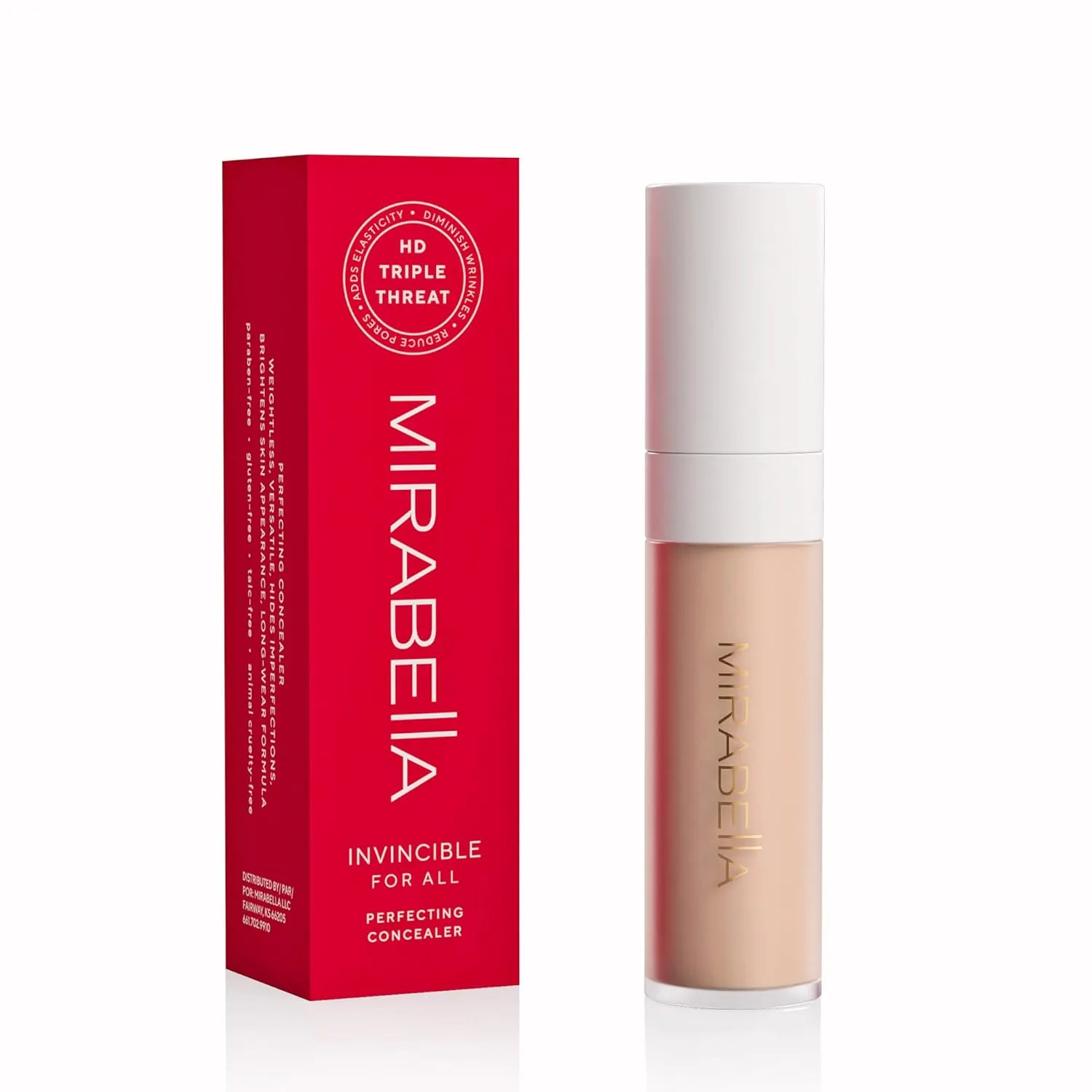 Mirabella Invincible For All Perfecting Under Eye Concealer Full Coverage - Hydrating Makeup Concealer for Dark Circles, Fine Lines & Wrinkles w/Hyaluronic Acid - Light L90