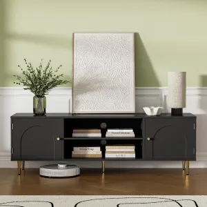 Modern TV Stand for 50/55/60 inch TV, TV Stand with Doors, Entertainment Center with Adjustable Shelf and Storage Cabinets, TV Media Console for Living Room, Bedroom, Black