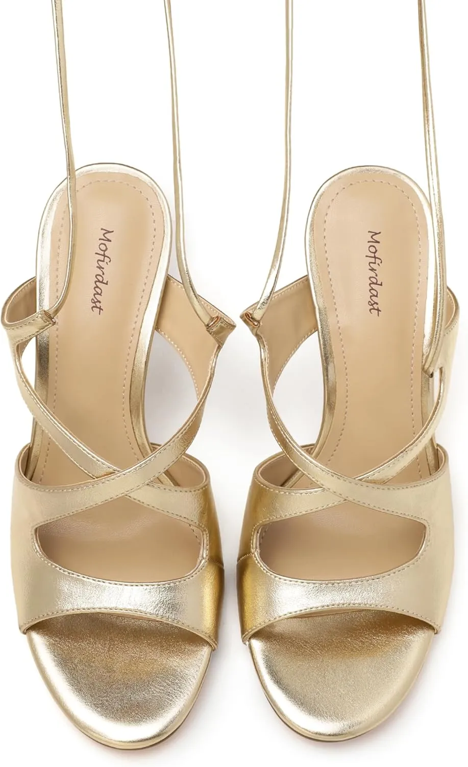 Mofirdast Strappy Heels for Women Stiletto Sandals Lace Up Open Toe Heeled Wrap Around Heels with Round Toe