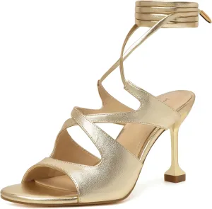 Mofirdast Strappy Heels for Women Stiletto Sandals Lace Up Open Toe Heeled Wrap Around Heels with Round Toe
