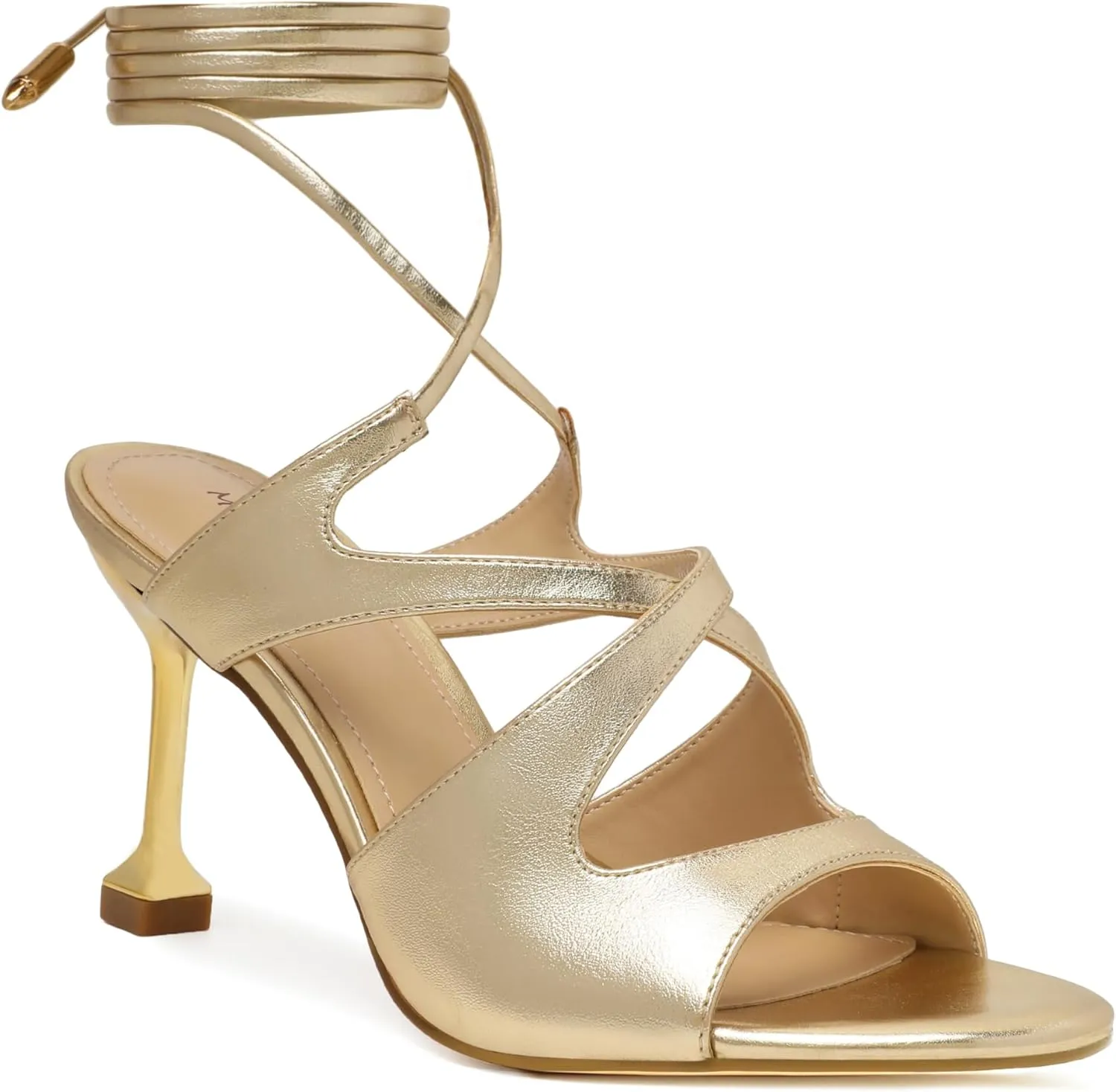 Mofirdast Strappy Heels for Women Stiletto Sandals Lace Up Open Toe Heeled Wrap Around Heels with Round Toe
