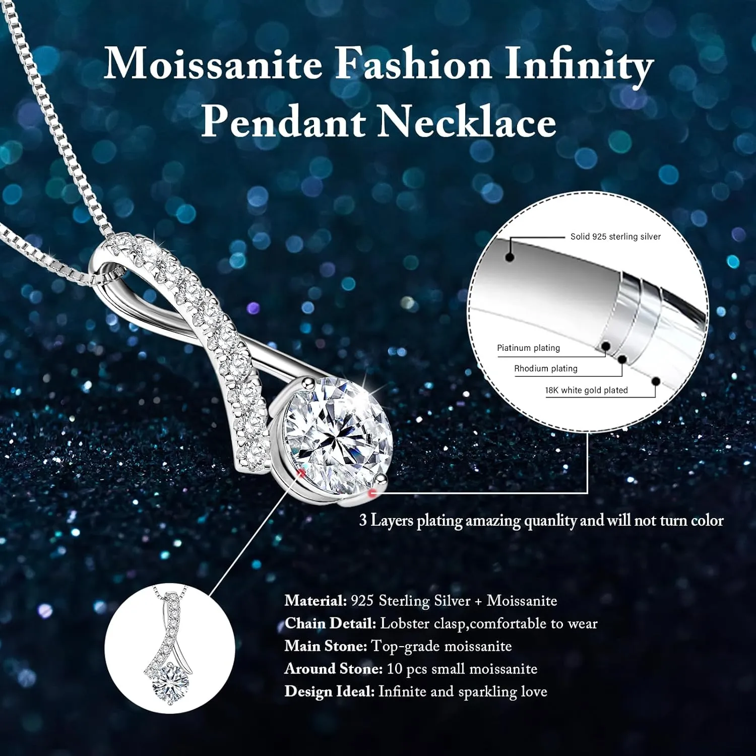 Moissanite Necklace Gifts for Women, 1-3 Carat D Color VVS1 Clarity Lab Created Simulated Diamond Pendant Anniversary Birthday Jewelry Present for Wife Mom
