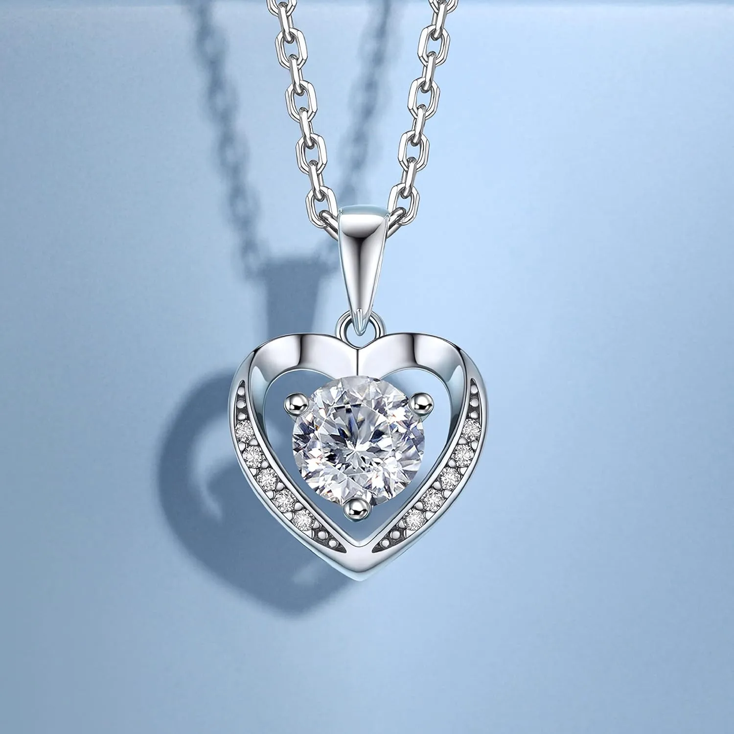 MomentWish Heart Necklace for Women, Gift for Christmas, Moissanite Necklace, D Color VVS1 Simulated Diamond 925 Sterling Silver Necklace, Love Gifts for Birthday Valentine's Day