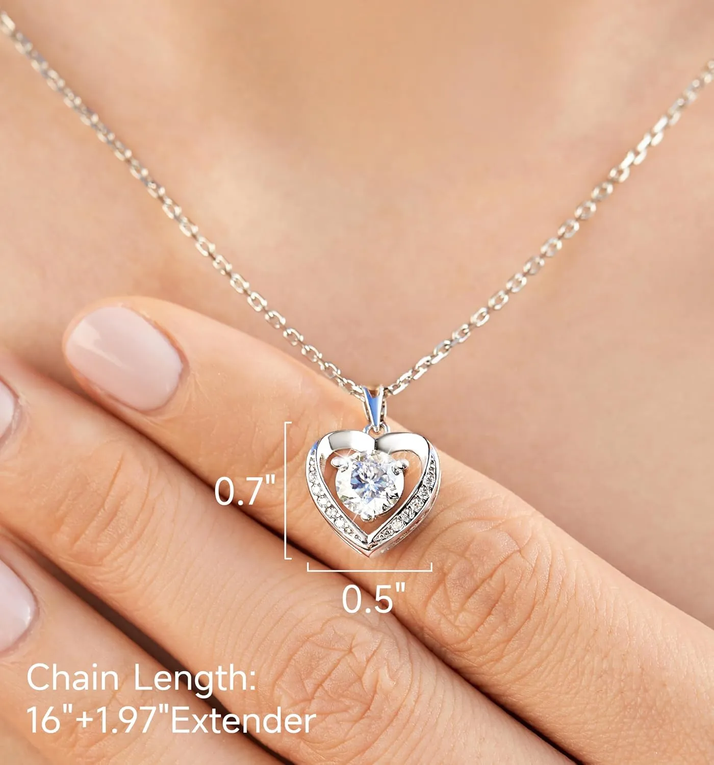MomentWish Heart Necklace for Women, Gift for Christmas, Moissanite Necklace, D Color VVS1 Simulated Diamond 925 Sterling Silver Necklace, Love Gifts for Birthday Valentine's Day