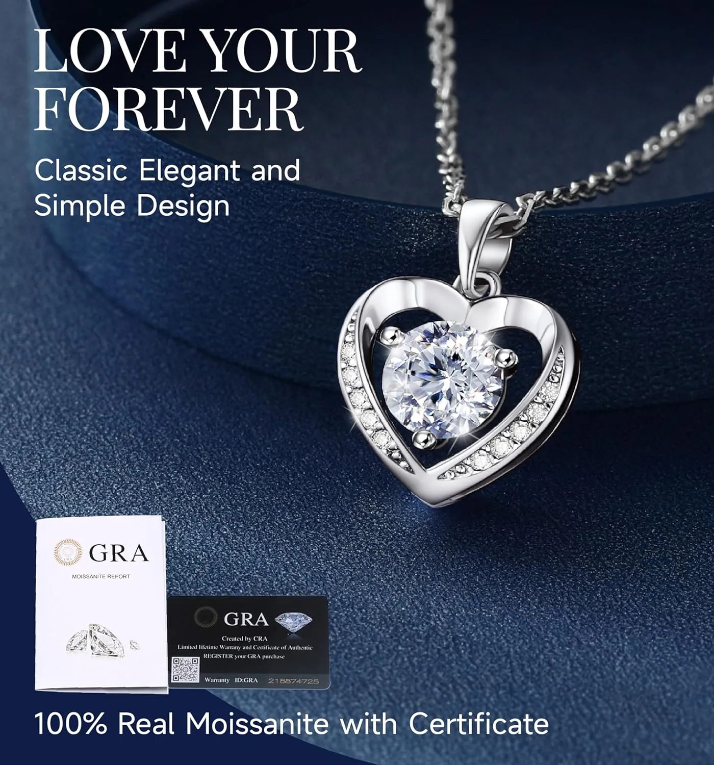 MomentWish Heart Necklace for Women, Gift for Christmas, Moissanite Necklace, D Color VVS1 Simulated Diamond 925 Sterling Silver Necklace, Love Gifts for Birthday Valentine's Day