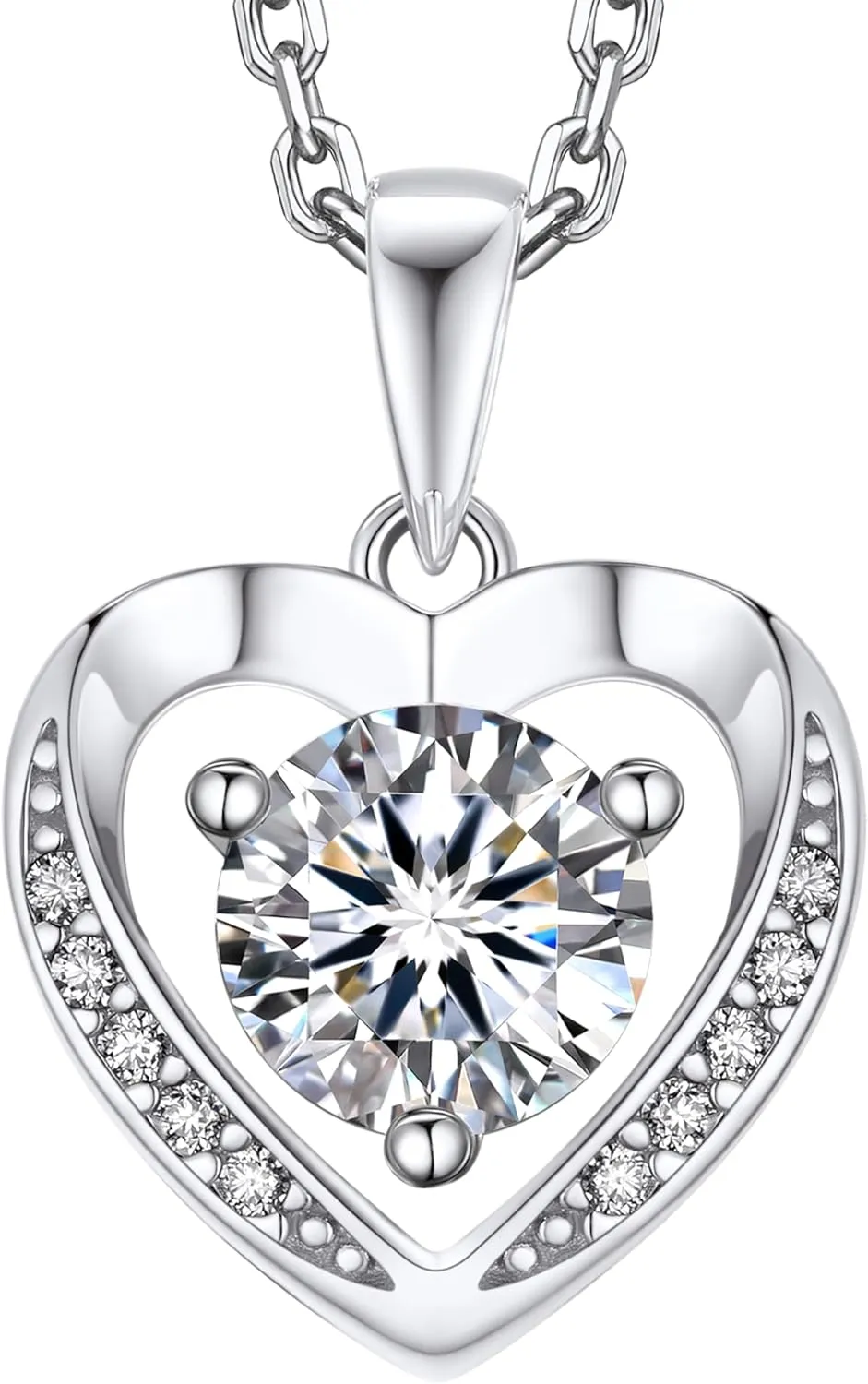 MomentWish Heart Necklace for Women, Gift for Christmas, Moissanite Necklace, D Color VVS1 Simulated Diamond 925 Sterling Silver Necklace, Love Gifts for Birthday Valentine's Day