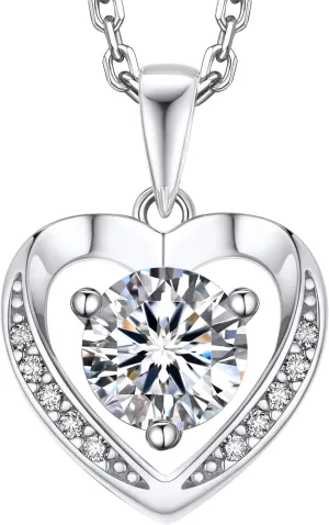 MomentWish Heart Necklace for Women, Gift for Christmas, Moissanite Necklace, D Color VVS1 Simulated Diamond 925 Sterling Silver Necklace, Love Gifts for Birthday Valentine's Day