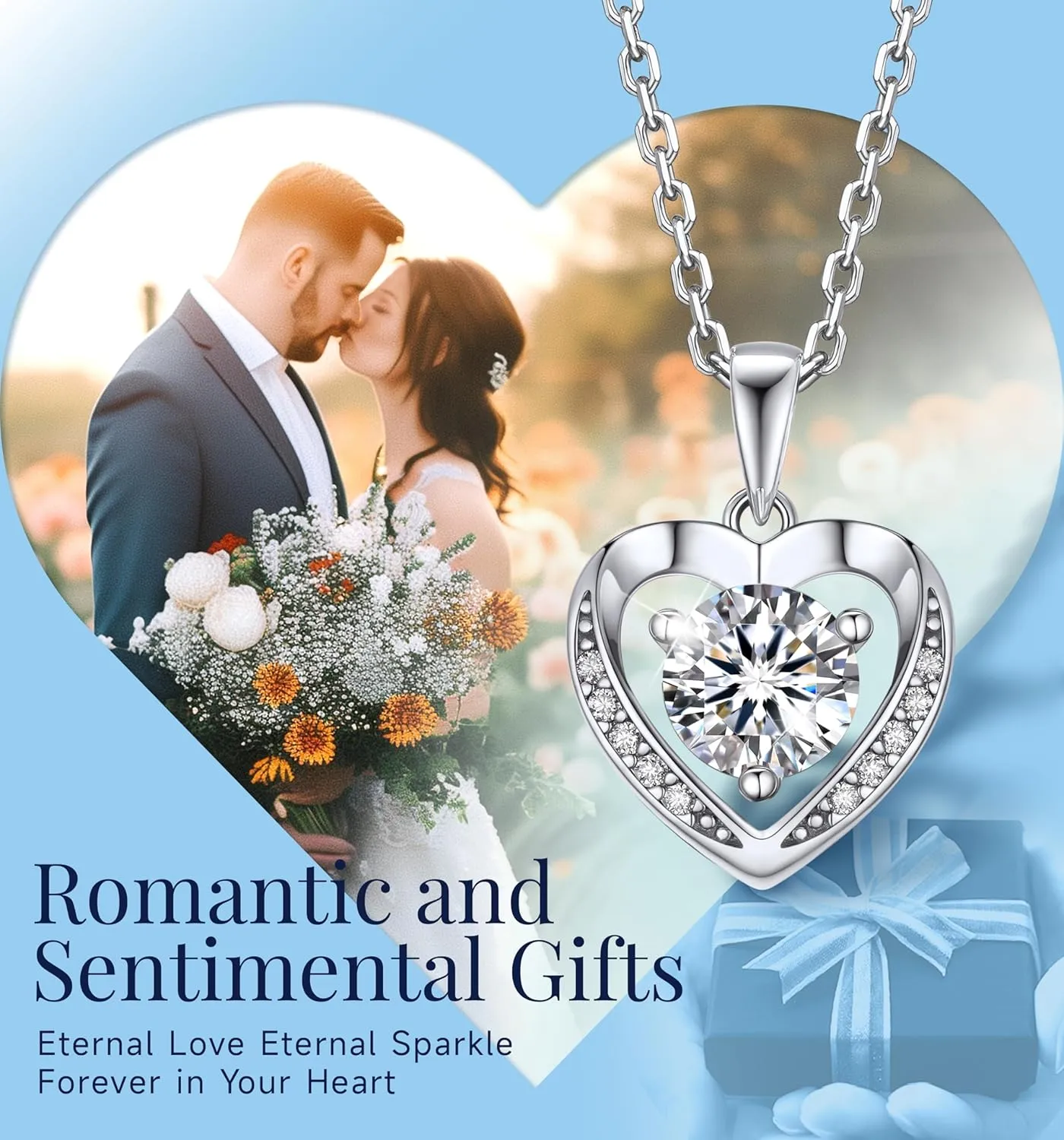 MomentWish Heart Necklace for Women, Gift for Christmas, Moissanite Necklace, D Color VVS1 Simulated Diamond 925 Sterling Silver Necklace, Love Gifts for Birthday Valentine's Day