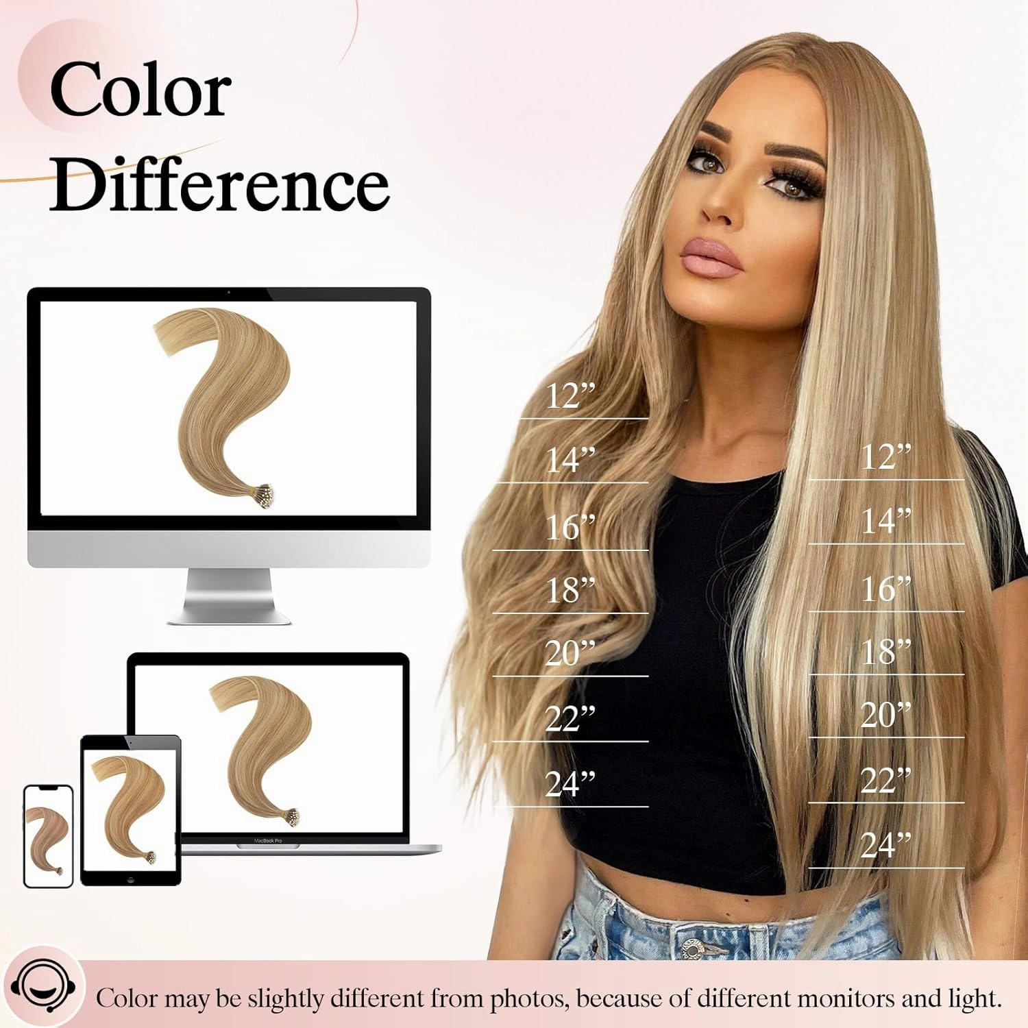Nano Bond Human Hair Extensions - Nano Ring & Tip Extensions, Silky Straight Natural 50g/50 Stands 22" Golden Brown Mix Bleach Blonde