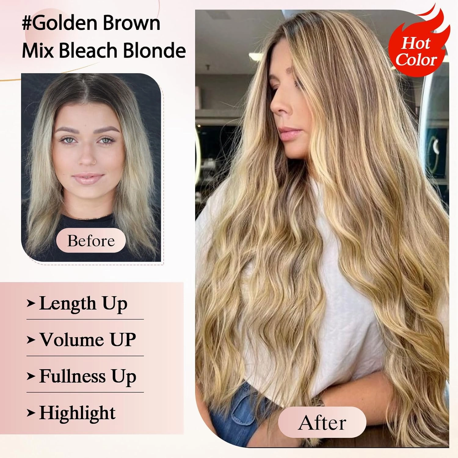 Nano Bond Human Hair Extensions - Nano Ring & Tip Extensions, Silky Straight Natural 50g/50 Stands 22" Golden Brown Mix Bleach Blonde