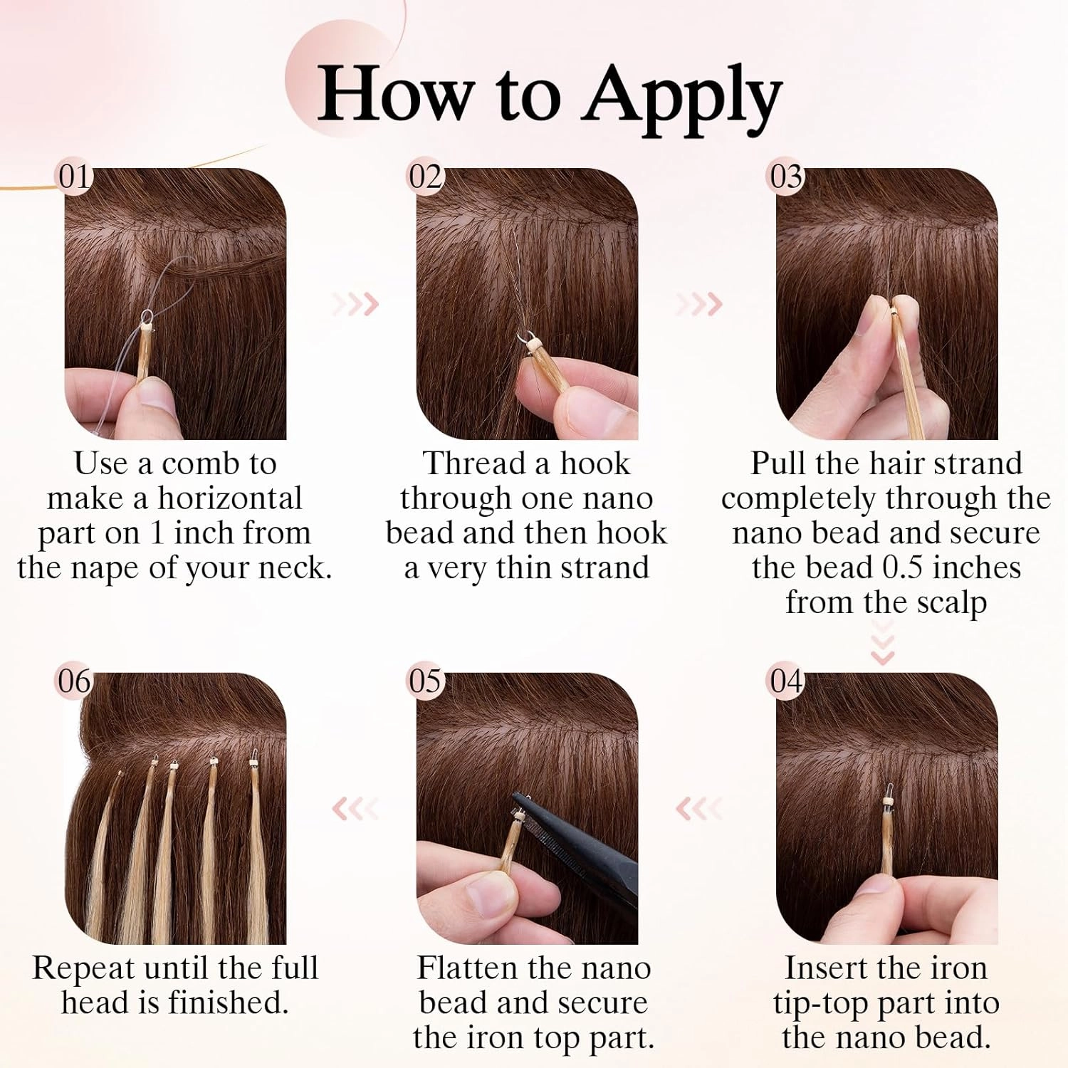 Nano Bond Human Hair Extensions - Nano Ring & Tip Extensions, Silky Straight Natural 50g/50 Stands 22" Golden Brown Mix Bleach Blonde