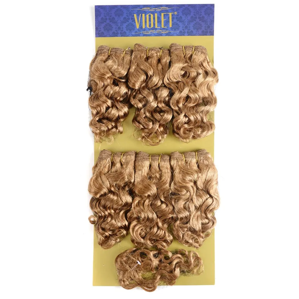 Natural Brazilian Dark Blonde Human Hair Extensions Short Curly Hair Bundles 27# Golden Virgin Human Hair Bundles Deep Curly Weave