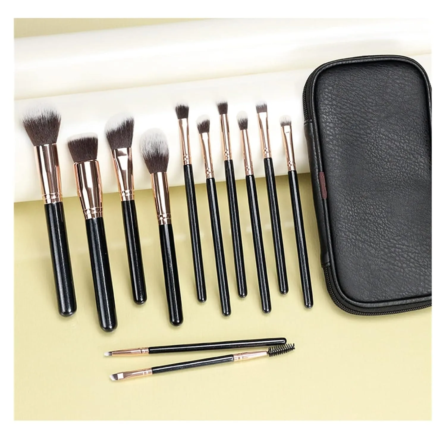 New 12pcs Makeup Brush Set Soft Hair Full Set Black Gold Eye Shadow Nose Shadow Repair Beauty Makeup Tools ( Size : 12PC-E )