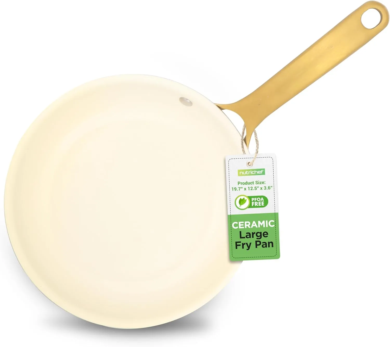 NutriChef 12" Large Ceramic Fry Pan - Non-Stick Ceramic Coated Skillet with Stylish Titanium Handle, Durable, Easy to Clean, Professional Cookware