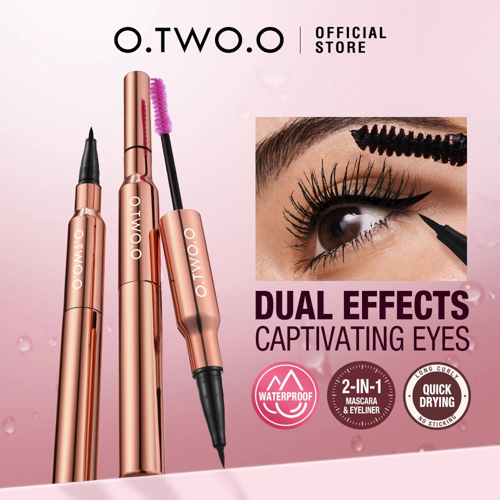 O.TWO.O 2 IN 1 Long Wear Black Eyeliner Lengthening Non- Smuge Mascara