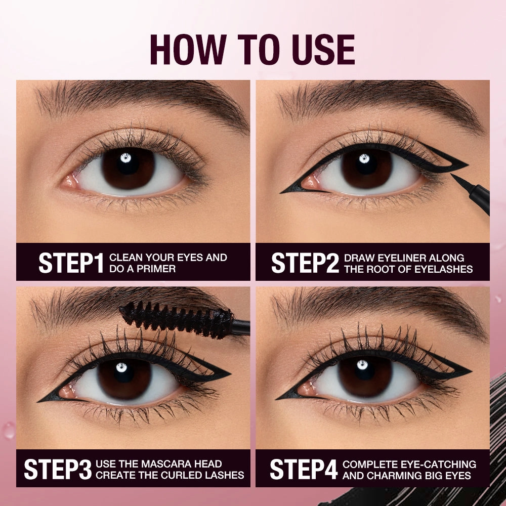 O.TWO.O 2 IN 1 Long Wear Black Eyeliner Lengthening Non- Smuge Mascara