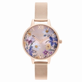 Olivia Burton Best In Show Pale Rose Gold Mesh Floral Dial Women's Watch - OB16EG141