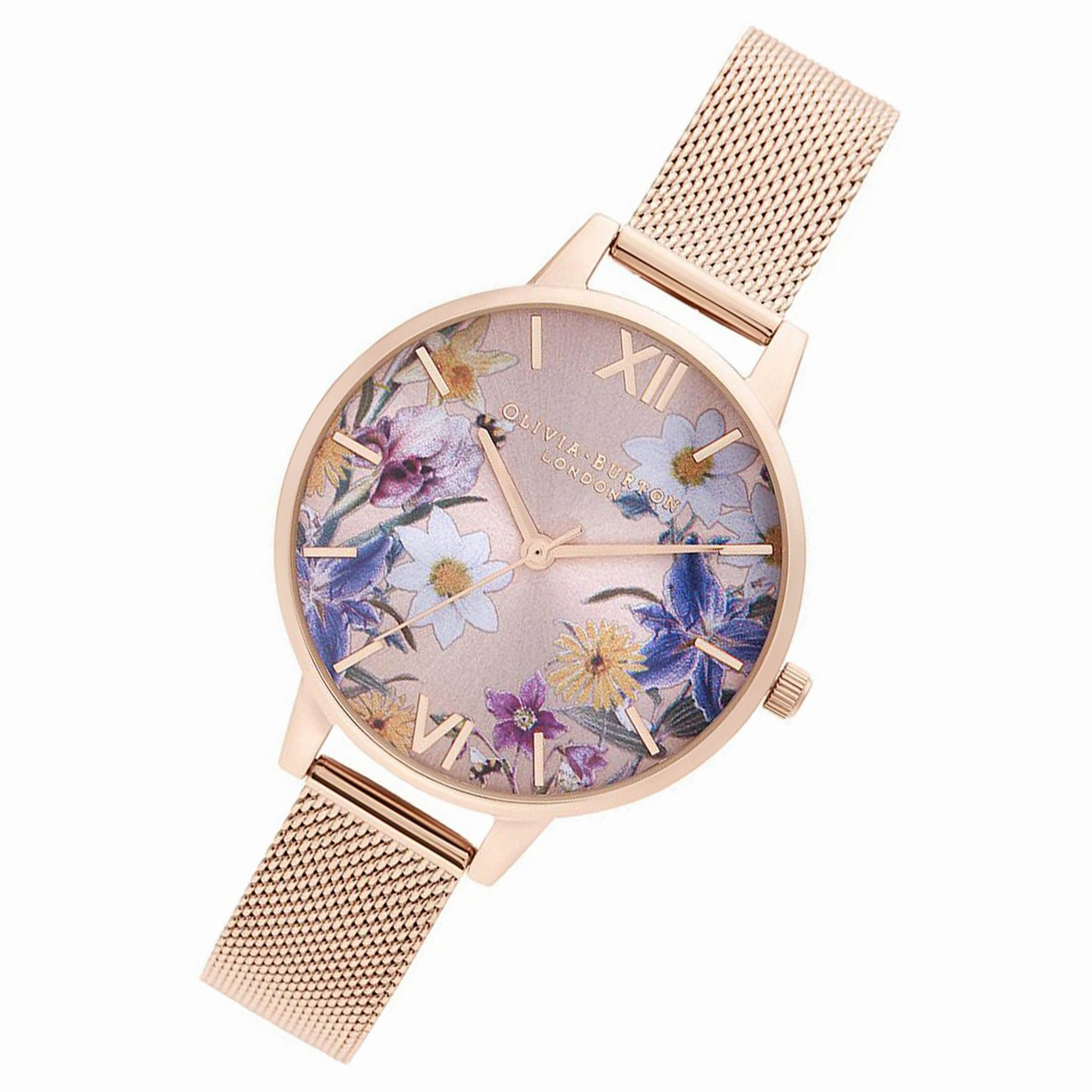 Olivia Burton Best In Show Pale Rose Gold Mesh Floral Dial Women's Watch - OB16EG141