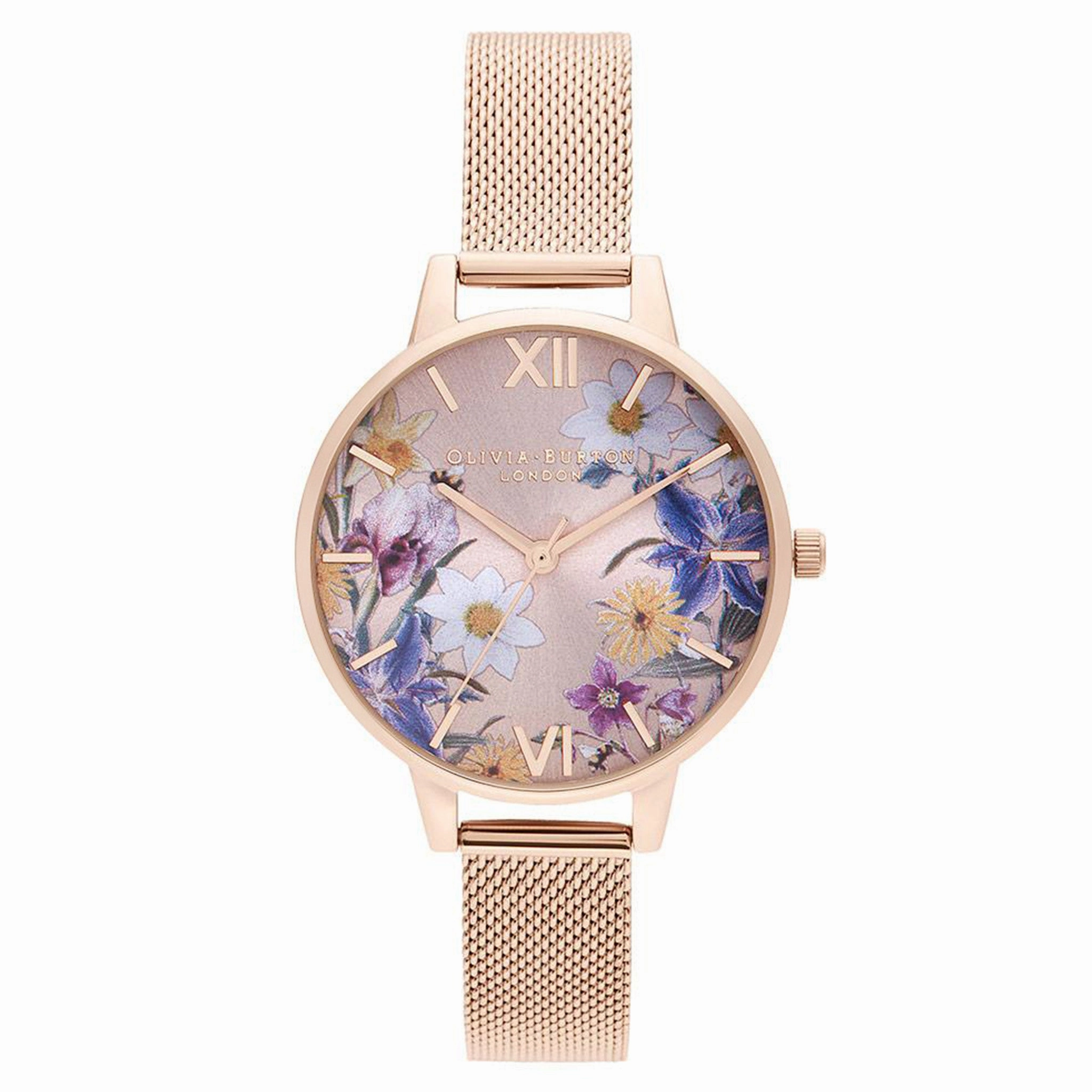 Olivia Burton Best In Show Pale Rose Gold Mesh Floral Dial Women's Watch - OB16EG141