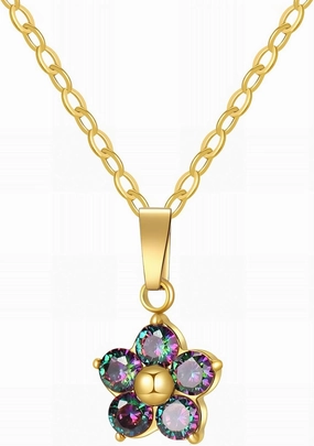 Ora & Eve 18K Gold Plated Purple Flower Pendant Necklace for Women – Dainty Hypoallergenic Crystal Charm Jewelry – Waterproof & Tarnish-Resistant Gift for Her
